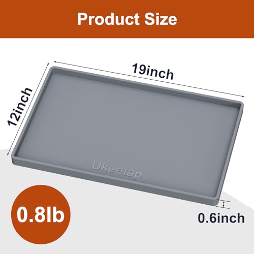 ukeetap Extra Thick Silicone Mat Waterproof with Raised Edge 19” x 12”, BPA Free Non-Slip Dog & Cat Food Mat, Feeding Mat for Food and Water Bowls, Spill Proof Mat to Protect Floors, Gray - color: Gray, size: 19" x 12"