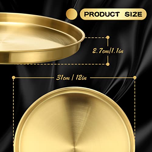 Thenshop 3 Pcs Gold Serving Tray, Stainless Steel Round Decorative Vanity Plates, Jewelry Makeup Organizer, Reusable Food Display Dish for Gift, Wedding, Christmas, Bathroom, Coffee Table (12 Inch) - size: 12 Inch