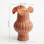 WDS WONDROUS Art Flower Vase for Kitchen Home Decor, Caramel Ruffled Glass Vase with Vertical Lines for Bouquet, Tall Vases for Flowers Table Centerpiece Dining Room, Housewarming Gift