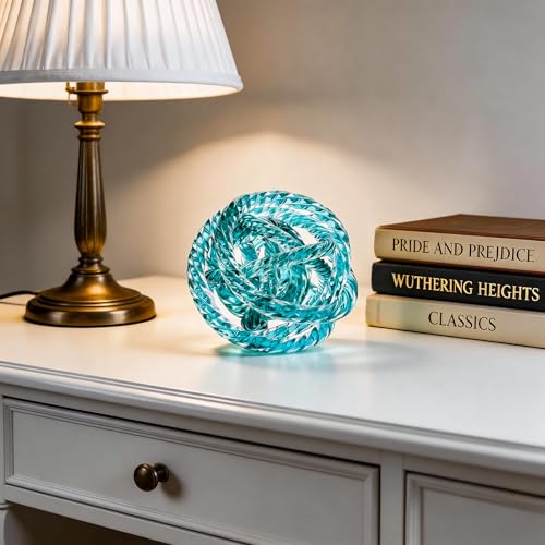 Glass Knot Teal Orbit Ball - 6 Inch Hand Blown Infinity Sculpture Decor Glass Orbit Home Decor Table Decoration Interio Art - color: Teal, size: 6" Diameter