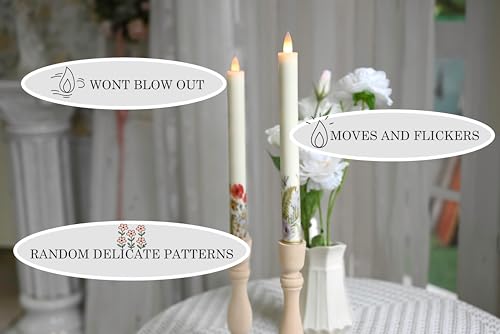 Flameless Taper Candles Flickering with Remote and Timer, 3D Moving Flame Taper Candle Battery Operated to 400 Hours, 9 Inch Window Candles, (Wild Flower) - color: Wild Flower