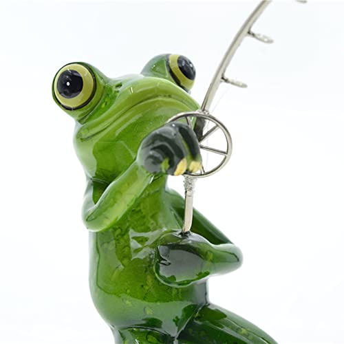 Queemie® Funny Fishing Frogs Statues, 2pcs Mascot Animals Ornaments Anglers Lovers Collectible Figurines Sculptures for Outdoor Lawn Yard Garden Home Office Desk Decoration