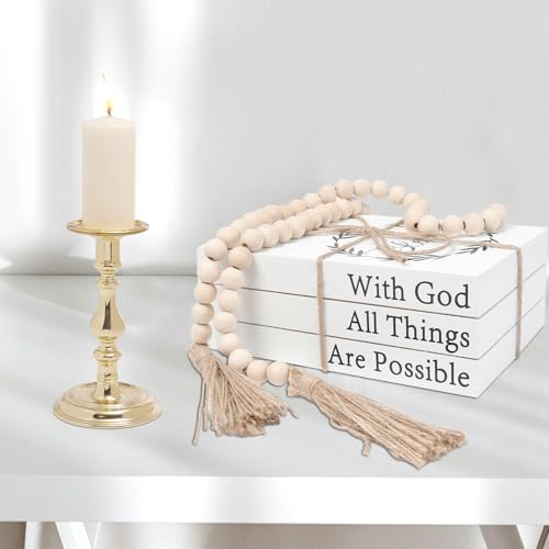 Decorative Books for Home Decor, Faux Books for Decoration, Rustic Farmhouse Decor, Fake Books with 52in Wood Beads Garland, Book Decor for Living Room Coffee Table (Blessed) - color: Blessed