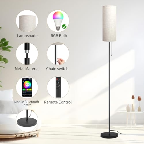 Floor Lamp for Living Room, Modern Standing Lamps with Lampshade, Minimalist Tall Lamp with Chain Switch for Living Room, LED Bulb Included (Beige Shade-RGB Bulb) - color: Beige Shade-RGB Bulb
