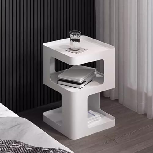 Modern Metal Side Table with Storage,Small End Table for Sofa & Couch,3-Tier Compact Nightstand for Small Spaces,White Bedside Tables for Living Room & Bedroom,No Assembly Required - color: White