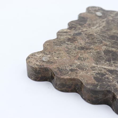 Square Marble Decorative Tray with Scalloped Edge, Luxury Natural Stone Bathroom Vanity Tray, Dresser Top Perfume Coffee Home Kitchen Sink Tray, Key Trinket Ring - color: Dark Emperador
