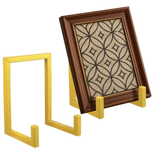 Sweetude 2 Pcs Large Plate Stands for Display Metal Frame Plate Holder Display Stand Decorative Table Top Easels for Picture, Book, Platter, Photo Easel (Gold,10 Inch) - color: Gold, size: 10 Inch