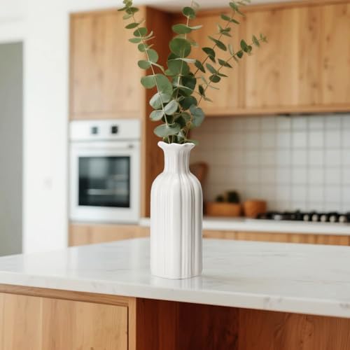 White Ceramic Vase 7 inch Small Vase Can be Used as Bedroom Study Living Room Dining Table Home Decoration Suitable for Wedding Flower Arrangement Design Bohemian Style (HPBY-02) - color: Hpby-02