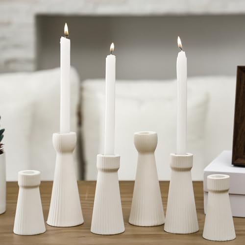 Mumufy 6 Pcs White Taper Candle Holders for Candlesticks Ceramic Candle Stick Modern Decorative Candlestick Stand for Wedding Table Centerpiece Dinner Desktop Decoration Housewarming Gift - color: White