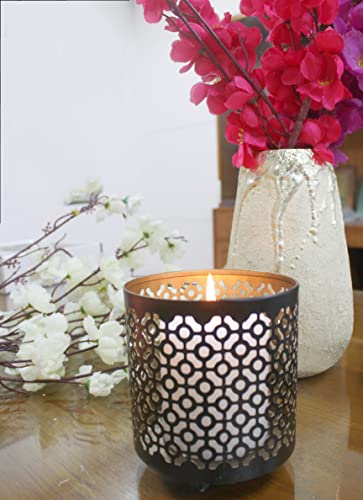 Hosley Bulk Buy Black (Gold Inside) Metal Jar Holder Candle Sleeve Set of 8-4.5" High. Votive, Tea Light Lanterns Ideal Gift for Weddings, Parties, Spa and Aromatherapy O6 - color: Black (Gold Inside) 8 Pack, size: 4.5 inch High