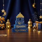 Smile Ramadan Eid Mubarak Wooden Decor, Islamic Ramadan Muslim Party Tiered Tray Tabletop Home Decorations - style: Ramadan