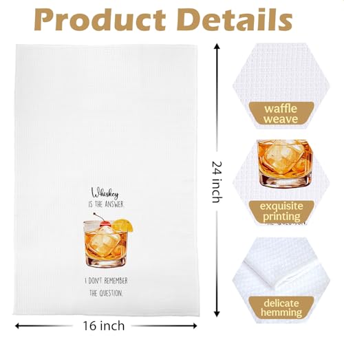 Whiskey Gifts Kitchen Towels - Whiskey Lover Gifts Decorative Waffle Dish Towels, Cocktail Hand Towel, Cocktail Tea Towel, 16 x 24 Inches - color: Whiskey