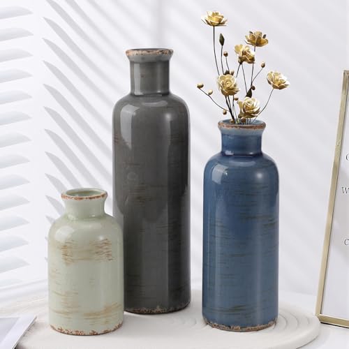 Small Ceramic Vase Set of 3, Boho Modern Flower Vase Room Decor, Farmhouse Decor, Vases for Your Kitchen, Bathroom, Bedroom, Living Room, Office&Shelf Centerpiece Table Decorations - color: Multicolor - 104bl