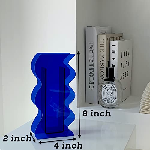 BLOFLO Klein Blue Acrylic Vase, Geometric Wave Shaped Vases for Flowers, Modern Contemporary Decor for Home Office Wedding - color: Klein Blue