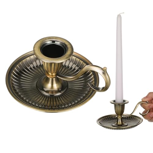 iplusmile European Style Bronze Taper Candle Holder Retro Single Head Candlestick with Handle for Desktop Centerpiece Wedding Anniversary Home Decor - color: Multicolor, size: 11.50X11.50X6.50CM