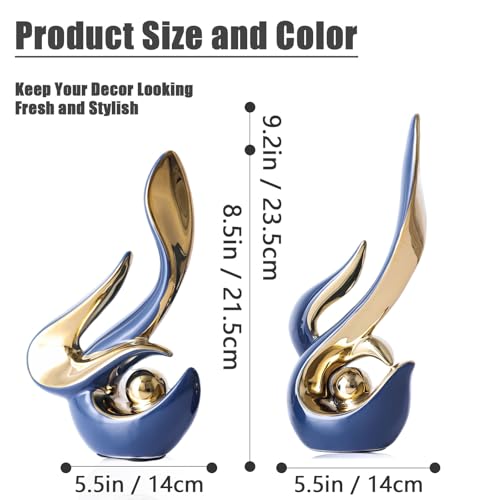 XMGZQ Mid Century Modern Abstract Art Home Decor Accent,Porcelain Statues for Living Room Coffee Table Centerpieces for Dining Room,Ceramic Sculptures and Gold Knick Knacks for TV Stand Decor (Blue) - color: Blue