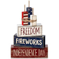 CroBlissful 4 Pcs 4th of July Decorations Patriotic Memorial Day Tabletop Decorations Red White Blue Table Centerpieces Sign for Office Tiered Tray Home Shelf 250th Anniversary(Patriotic) - style: Patriotic