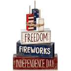 CroBlissful 4 Pcs 4th of July Decorations Patriotic Memorial Day Tabletop Decorations Red White Blue Table Centerpieces Sign for Office Tiered Tray Home Shelf 250th Anniversary(Patriotic) - style: Patriotic