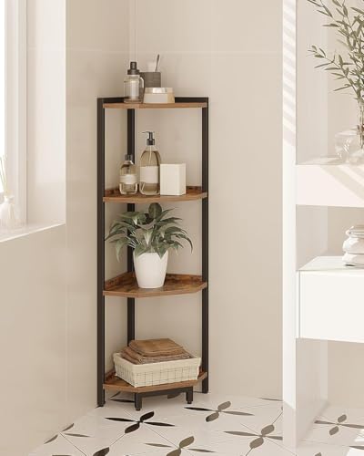 Hzuaneri Corner Shelf Stand, Corner Bookshelf, Storage Standing Shelf Unit with Metal Frame, Plant Stand, Bookcase for Living Room, Home Office, Bedroom, 4-Tier Rustic Brown CS05801B - color: Rustic Brown, size: 4 Tier