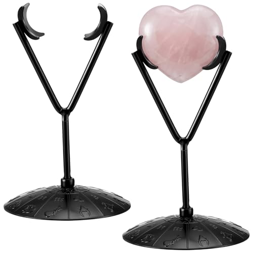 Black 2 Pcs Heart Shape Metal Display Stand Adjustable Golden Rock Display Holder for Gemstones Minerals Agate Slabs Plates Seashell Sphere Crystal Ball Eggs Collectibles - color: Black