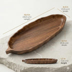 Walnut Wood Leaf Serving Tray 13” – Long Wooden Snack Platter for Appetizers, Sushi, Bread & Dessert – Handcrafted Solid South American Walnut Decorative Tray for Coffee Table, Kitchen & Dining
