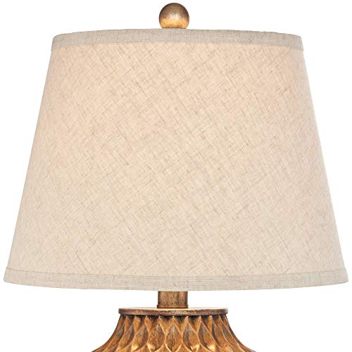 360 Lighting Buckhead Traditional Style Small Accent Table Lamps 22" High Set of 2 Warm Bronze Geometric Urn Tapered Drum Shade for Living Room Bedroom House Bedside Nightstand Home Office - color: Bronze - Set of 2