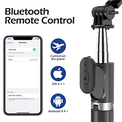 Aureday Selfie Stick with Wireless Bluetooth Remote, Portable 41 Inch Gopro Selfie Stick Tripod with Light, Compatible with iPhone 14/13 Pro/12/11 Pro/Max/XS/XR/X/8/7 and Android Smartphones - size: 41in