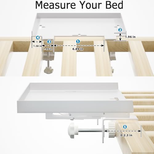 Foldable Bedside Shelf, Metal Clip-On Bed Tray Table for Bunk Bed & Dorm Beds, Dorm Room Essentials Organizer for College Students, Floating Tray, Space Saving Nightstand for Loft Beds (White, Small) - color: White, size: Small