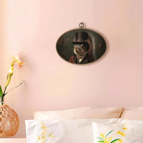 Hxlac Victorian Squirrel Rectangular Wall Art Framed, Vintage Victorian Style Animal Rectangular Wall Decor, Autumn Squirrel Hanging Canvas Prints Wall Sculptures for Farmhouse Home Room Decor, 11.5x8.5 Inch - color: squirrel oval