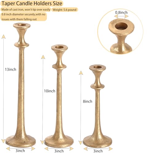 Gold Taper Candle Holders Set of 3, Heavy Candlestick Holders Decorative Candle Stand for Table Centerpiece, Cast Iron Candle Stick Holder Decor - color: Antiqued Gold 2