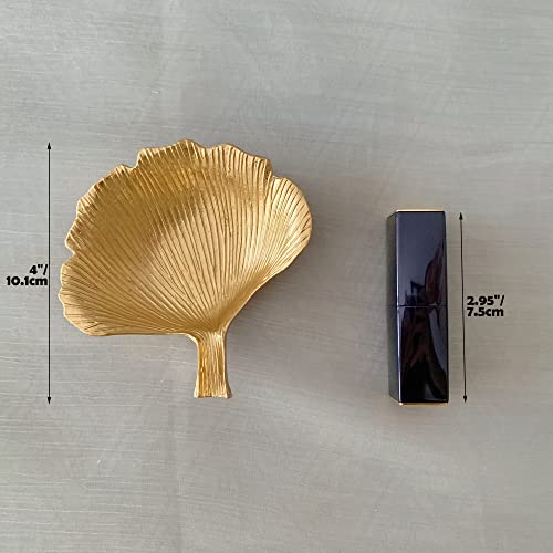Metal Jewelry Dish, Small Leaf Shaped Ring Holder Jewelry Organizer, Trinket Dish Vanity Tray for Dresser Christmas Birthday Wedding Gifts - color: Ginkgo-Gold