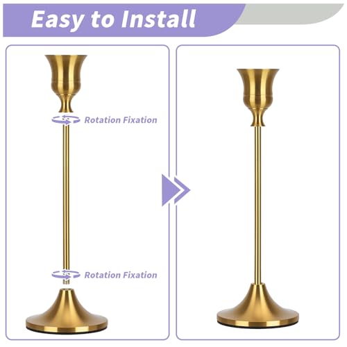 Candlestick Holders Taper Candle Holders, Candle Stick Holders Set of 3, Brass Gold Candlestick Holder, Candle Holder for Wedding Party Dining