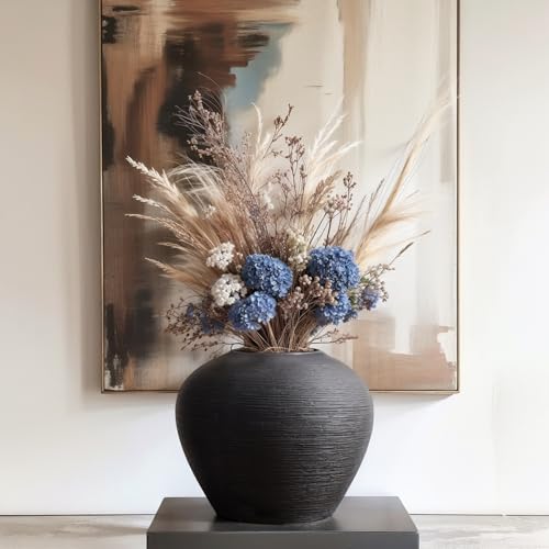 Rustic Ceramic Vase, 7" Black Farmhouse Tall Vase, Vintage Vases, Modern Terracotta Decor Vases for Home Decor, Living Room, Entryway, Table Centerpieces, Shelf, Kitchen, Housewarming Gifts - size: 7in