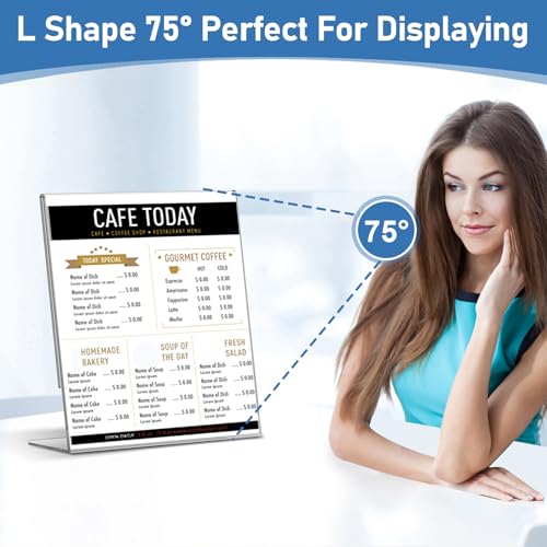 Acrylic Sign Holder 8.5x11 Inches, 10 Pack Clear Plastic Table Flyer Display Stand, L-Shape Vertical Menu Paper Holder Stand, Clear Picture Photo Flyer Display Stand for Restaurants, Store Fair,Office - size: 10 Pack-L Shape-8.5X11
