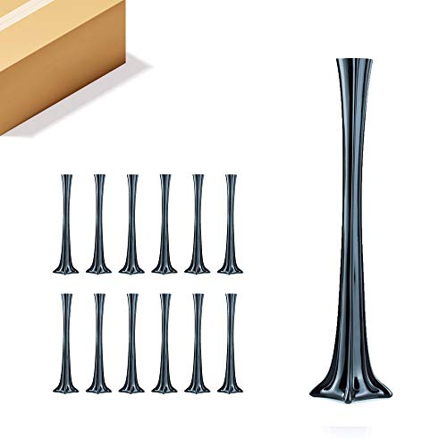 WGV Eiffel Tower Vase Bulk, Open 1", Height 20", (Multiple Sizes Choices) Black Glass Floral Container with Sturdy Base, Flower Centerpiece for Wedding Event Home Decor, Arts Crafts, 12 Pieces - color: Black (1 Case), size: 20"H