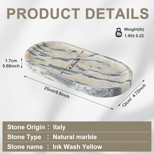 Natural Marble Vanity Tray, Marble Tray for Bathroom countertop,Stone Tray for Storing Perfume, Cosmetics and Jewelry 9.8 * 4.7inch （Ink Wash Yellow） - color: Ink Wash Yellow, size: 9.8" x 4.7" x 0.7"