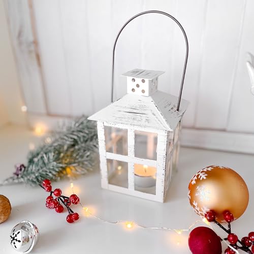 Kate Aspen Set of 6 White Vintage Distressed Rustic Candle Holder Decorative Lantern (6 Inch), Wedding Decoration, Centerpiece, Farmhouse Decor, Shelf Decor - size: 6 inch White Decorative Lantern, style: 6 Lanterns