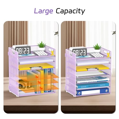 7 Tier Paper Organizer - Mesh Desktop File Holder with Handles for Office School Desk, Black (Purple) - color: Purple