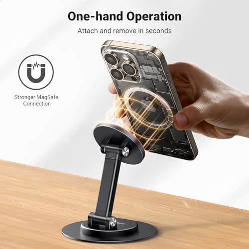 UGREEN Magnetic Phone Stand for MagSafe, Height Adjustable iPhone Stand for Desk with 360° Rotation Compatible for iPhone 17 Air 16 Pro 15 Pro Max 14 Plus 13 12 and MagSafe Case, Black - color: Black
