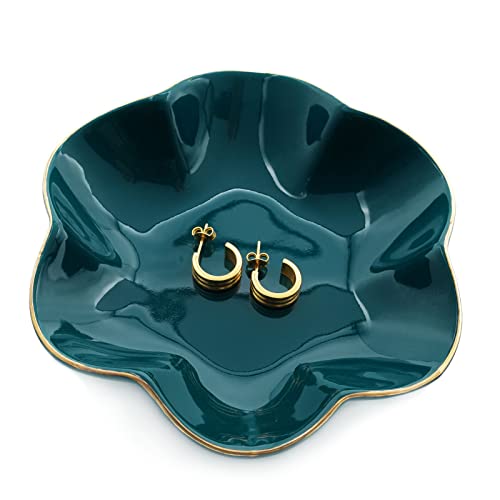 HANKOR 4.7 inch Small Ring Dish, Ceramic Jewelry Holder Tray, Green Catch All Trinket Bowl for Keys Rings Earrings - color: Green