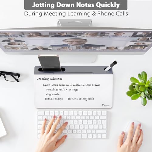 Varhomax Glass Desk Buddy Whiteboard with Storage, Small Dry Erase Desktop White Board Caddy to-do List Memo Notepad for Office, School and Home Office Supplies (Gray and White) - color: Gray & White