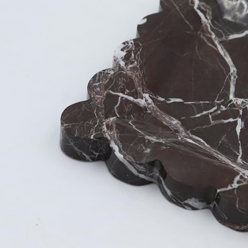 Square Marble Decorative Tray with Scalloped Edge, Luxury Natural Stone Bathroom Vanity Tray, Dresser Top Perfume Coffee Home Kitchen Sink Tray, Key Trinket Ring - color: Rosso Lepanto