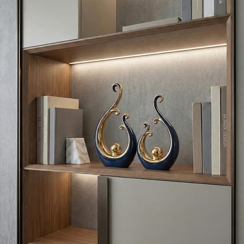 LCCCK Glossy Blue and Gold Decor Ceramic Statue, Modern Abstract Sculpture Art for Luxury Centerpiece - Shelves Bookshelf&Dining Table Decorations, Entryway Coffee Table Tv Stand Home Decor - color: Blue Gold