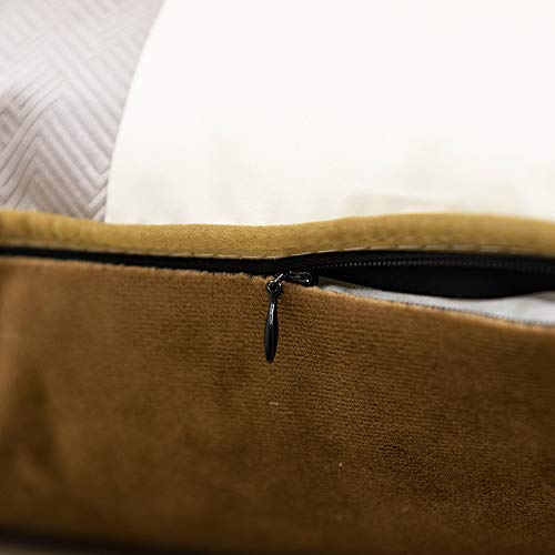 Avigers 16 x 16 Inches Coffee Brown White Gold Leather Striped Patchwork Velvet Cushion Case Luxury Modern Throw Pillow Cover Decorative Pillow for Couch Living Room Bedroom Car - color: Coffee Brown, size: 16" x 16" (Pack of 1)