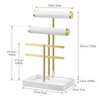 Bracelet Holder Jewelry Organizer Display - 3 Tier T Bar Velvet Stand, Black Jewelry Storage for Bracelet, Necklaces, Earrings, Rings, Watches - color: White