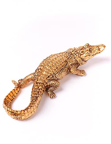 HAUCOZE Gold Crocodile Sculpture Animal Figurine Statue Modern Home Decor Table Centerpiece Gift for Bookshelf Desktop 14.2 Inch - color: Gold
