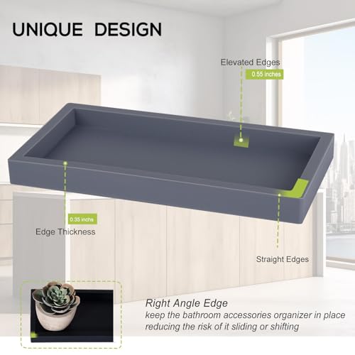 Bathroom Trays for Counter, Slicone Vanity Trays for Bathroom, Rectangle Sponge Holder for Kitchen Sink - Grey - color: Gray, size: 9.8" x 4.7"