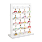 Ikee Design 5 Tiers Free Assemble Wooden Jewelry Display Rack with 20 Removable Metal Hooks,Earring Card Display Stand,Jewelry Organizer,Bracelet Organizer,Keychain Display Stand,Wash White - color: 7) Wash White w/White Hook