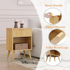 YAUKOMEL Fluted Night Stand with Opening Storage,Mid Century Bedside Table with Drawer,Wood Nightstand with Solid Wood Legs,End Table Side Table for Living Room,Bedroom,Natural CTG56Y - color: Natural