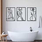CHENGU 3 Pieces Metal Minimalist Abstract Woman Wall Art Line Drawing Wall Art Decor Single Line Female Home Hanging for Kitchen Bathroom Living Room - style: Elegant Style